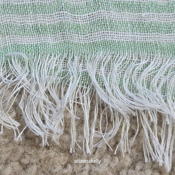 Malo Linen Scarf Green White Stripes Italy - Picture 8 of 14